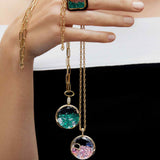 Round Medallion Necklace with Green Crystals