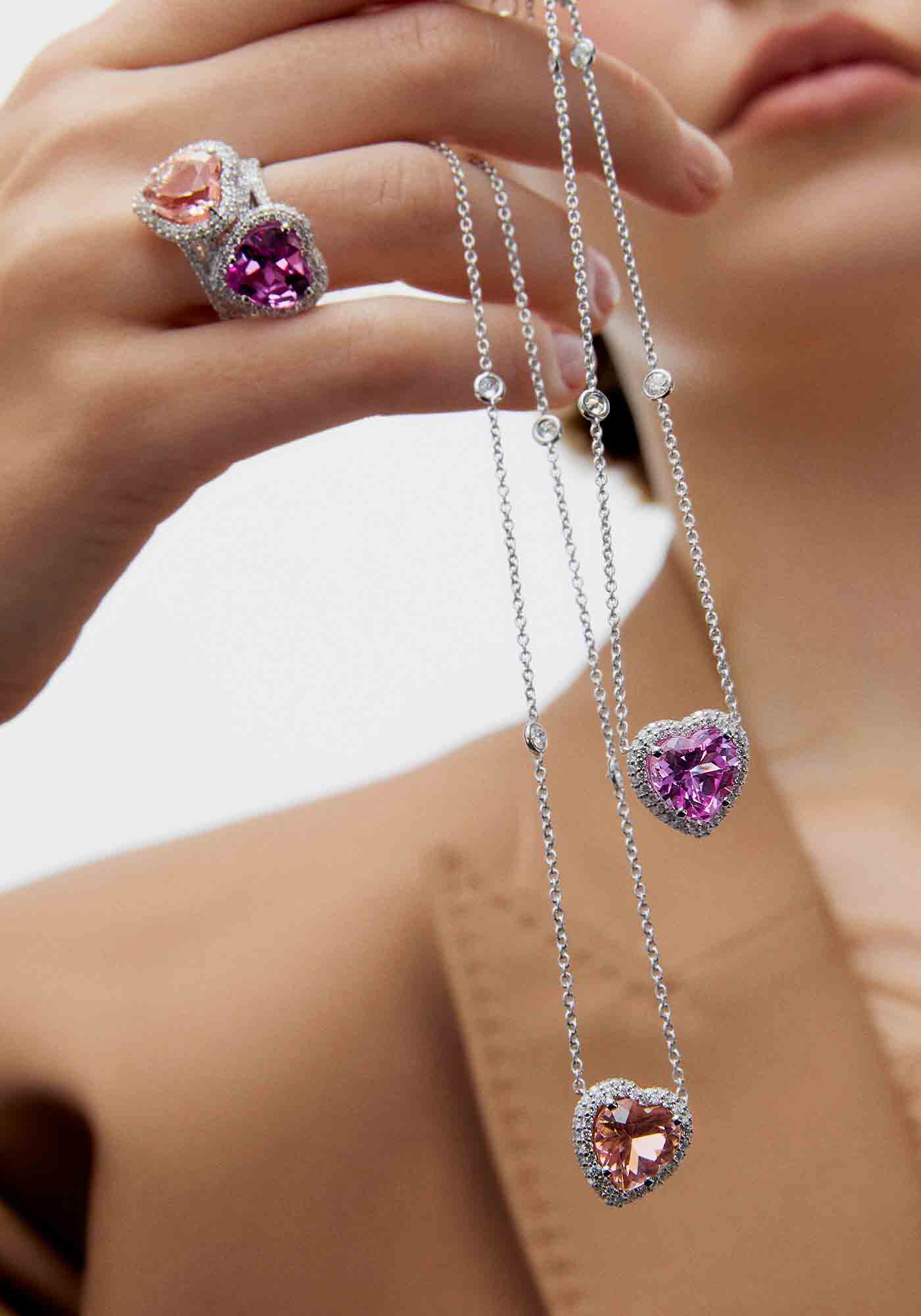 Heart Drop Necklace - Alexandrite Pink