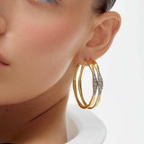 Wave Earring with White & Champagne Diamonds