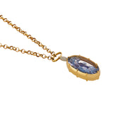 Oval Medallion Necklace with Blue Crystals  ( with Claw detail)