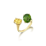 Green Tourmaline&Yellow Beryl Twin Ring
