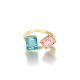 Twin Ring - Pink Morganite& Aquamarine
