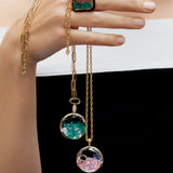 Round Medallion Necklace with Diamond Letter with Pink Crystals