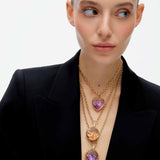 Round Medallion Necklace with Pink and Purple Crystals ( with Claw Detail)