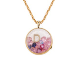Round Medallion Necklace with Diamond Letter with Pink Crystals