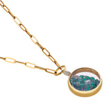 Round Medallion Necklace with Green Crystals