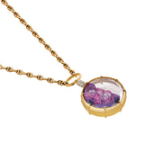 Round Medallion Necklace with Pink and Purple Crystals ( with Claw Detail)