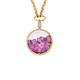 Round Medallion Necklace with Pink and Purple Crystals ( with Claw Detail)