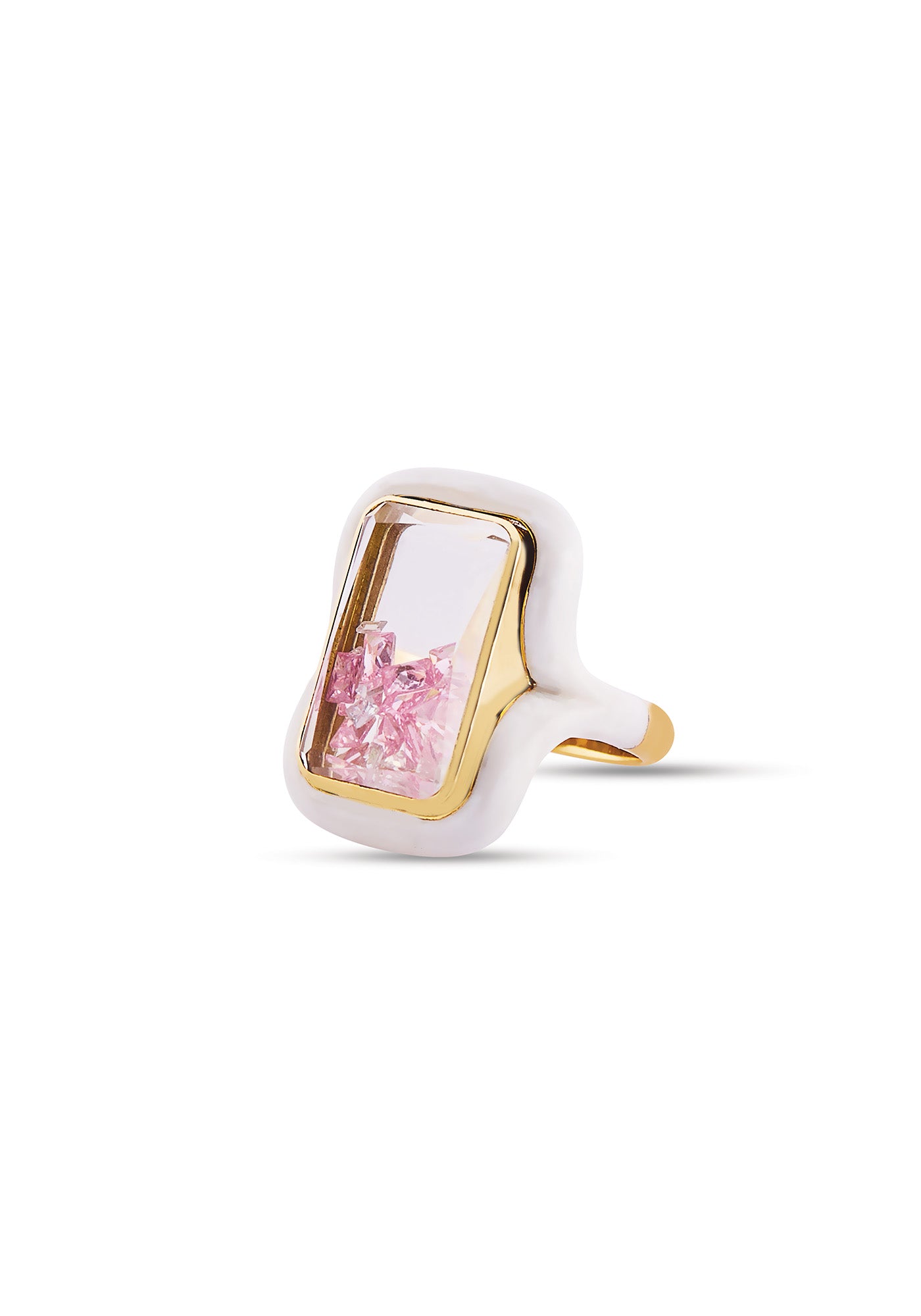 Sparks Ring with White Enamel &amp; Pink Crystals